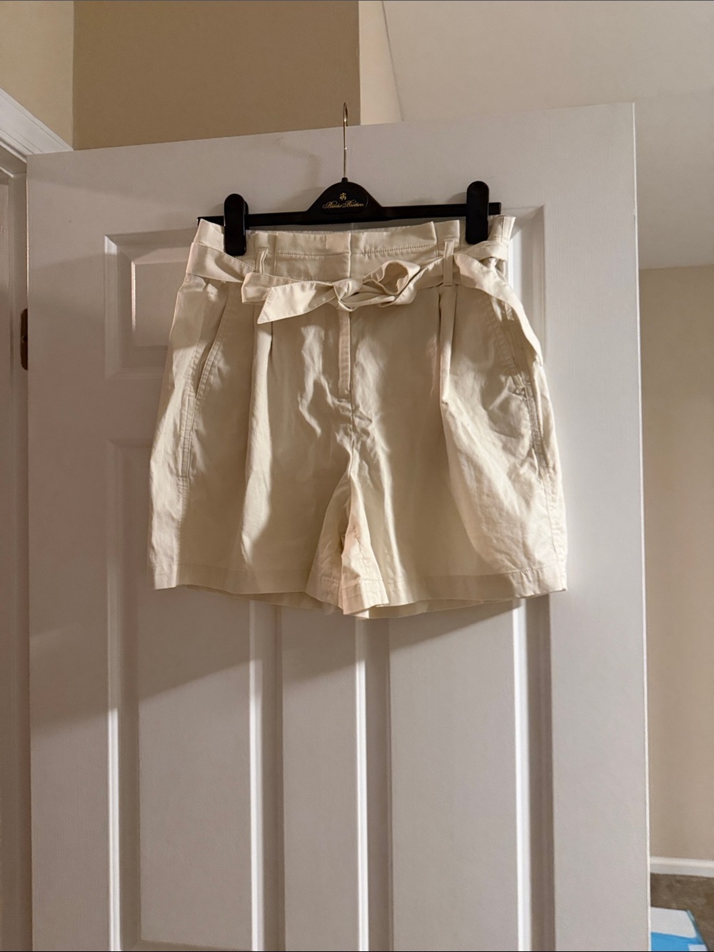 J. Crew Cream High-Waist Paperbag Tie Shorts
